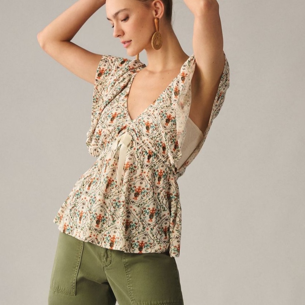 NWT Anthropologie Deep V Flutter Sleeve Sweater Top